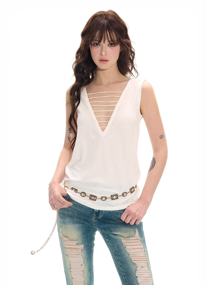 Deep V-neck Cutout Tank Top