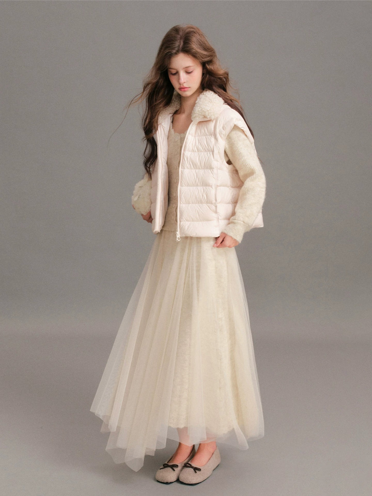 Wool Collar Convertible Down Jacket
