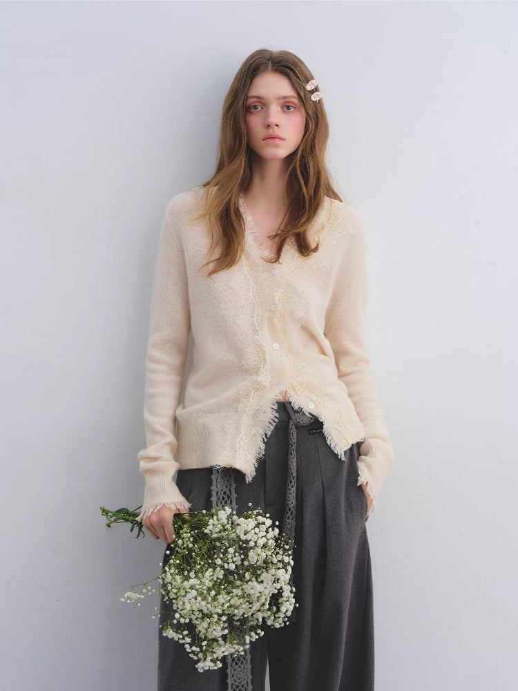 Lace V-Neck Wool Cardigan