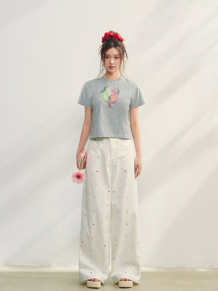 Colorful Floral Embroidered Straight-Leg Jeans