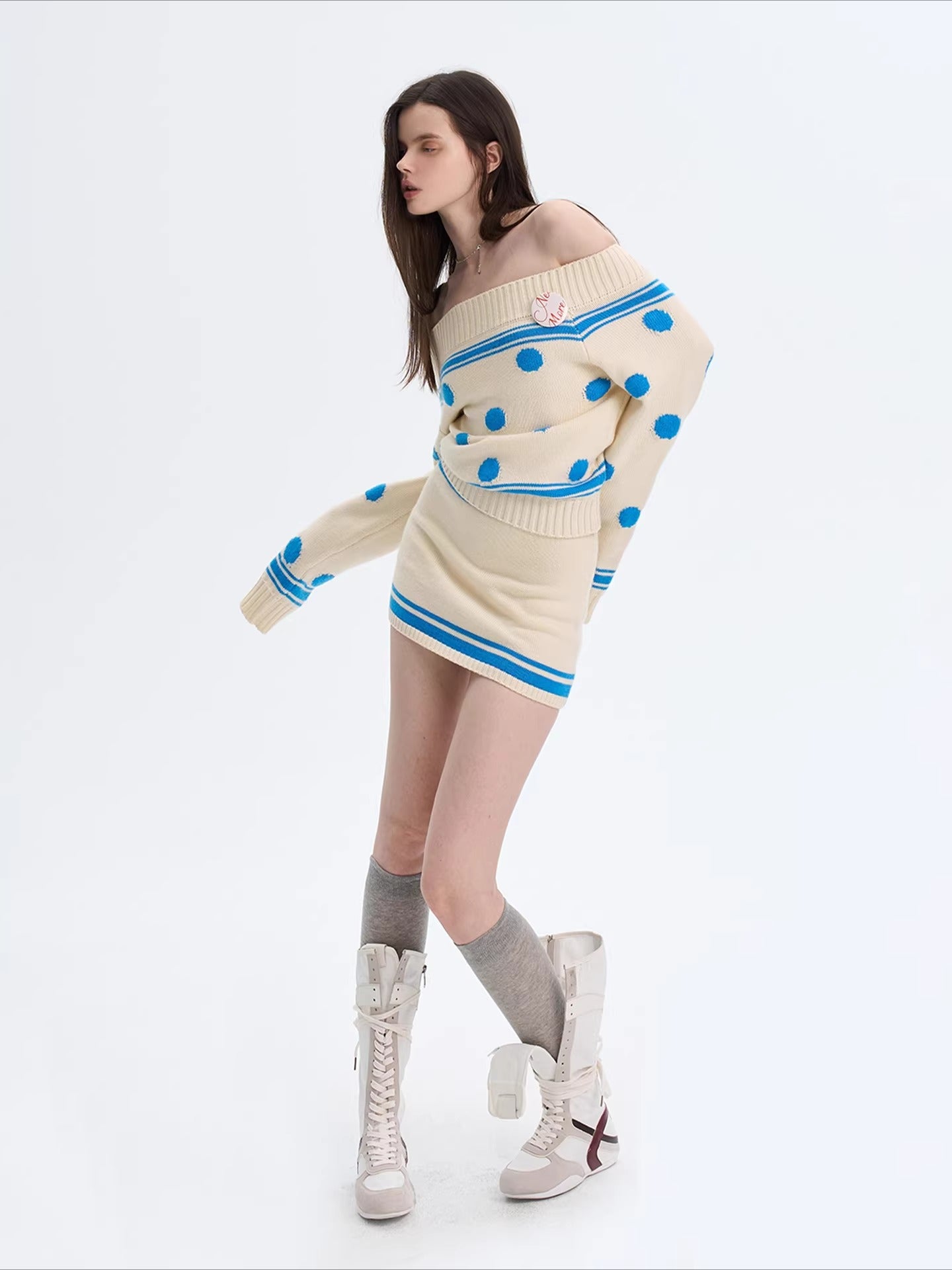 Beige Contrast Knit Skirt