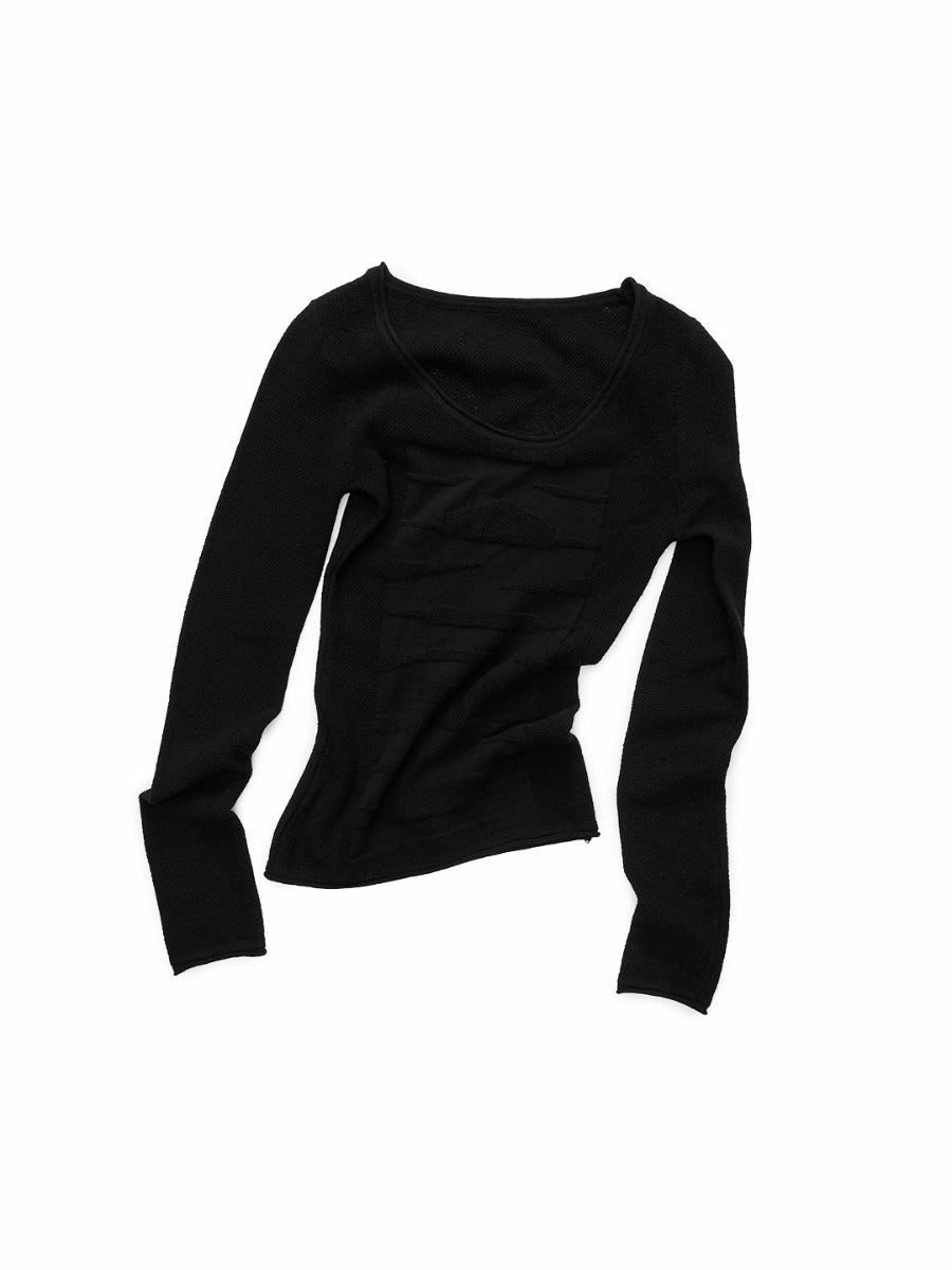 Crewneck Textured Open-Knit Wool Sweater