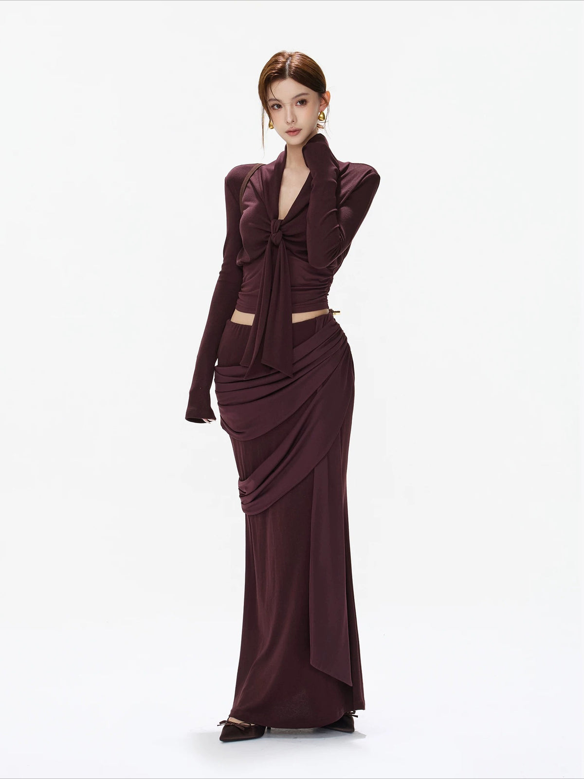 Purple Twist V-Neck Top & Mermaid Skirt Set