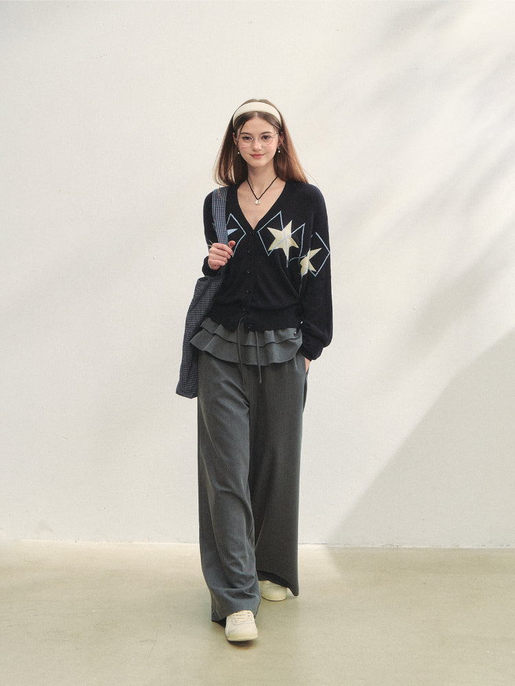 Two-piece Double-layer Ruffle Tie Straight Pants