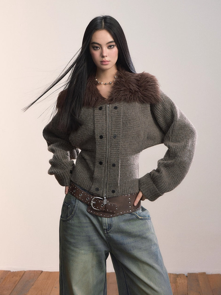 Fur Collar Oversized Sleeve Sweater Coat