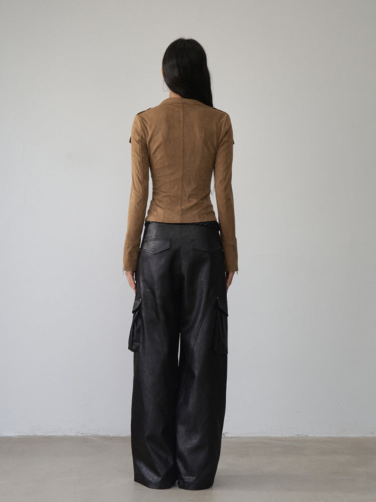 Large Collar Short Suede Jacket