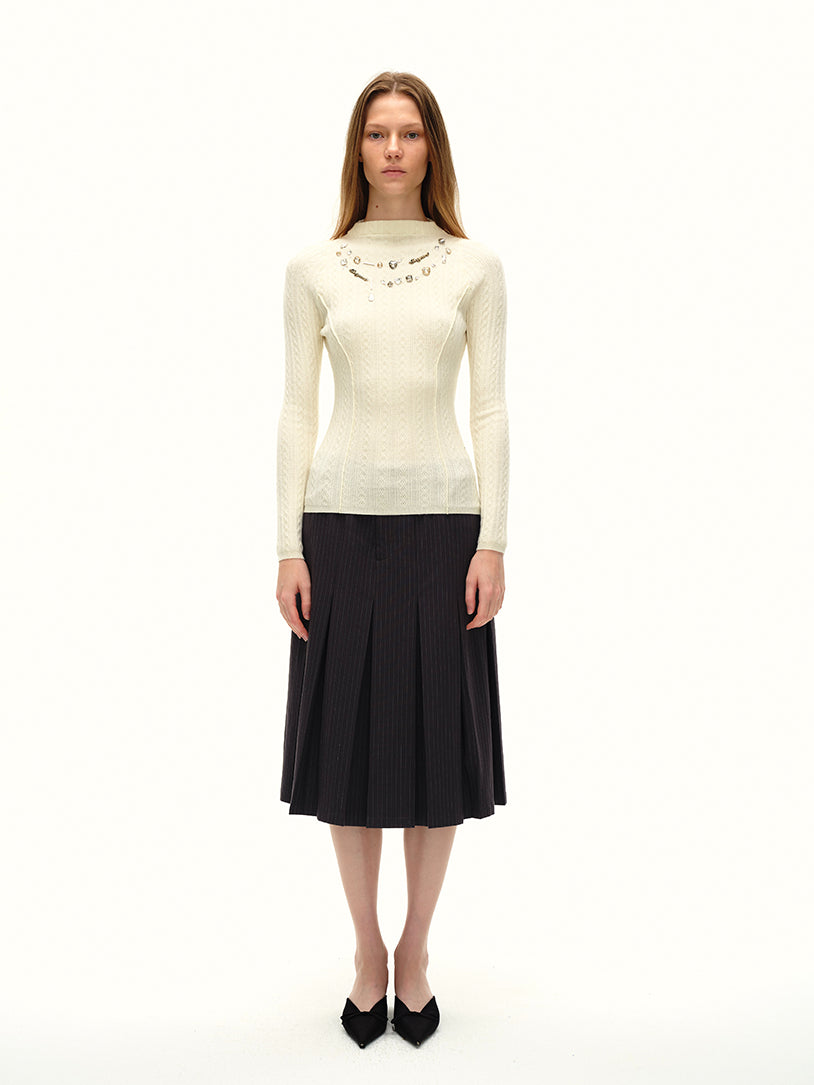 Ivory White Slim-Fit Hand-Stitched Brick Sweater