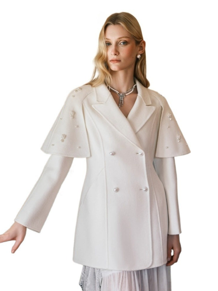 Mira Vintage-Inspired Pearl Cape Woolen Coat