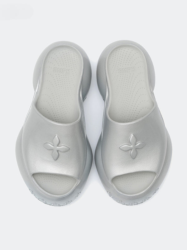 COMPASS WAVE Platform Bumper Sandals In Silver