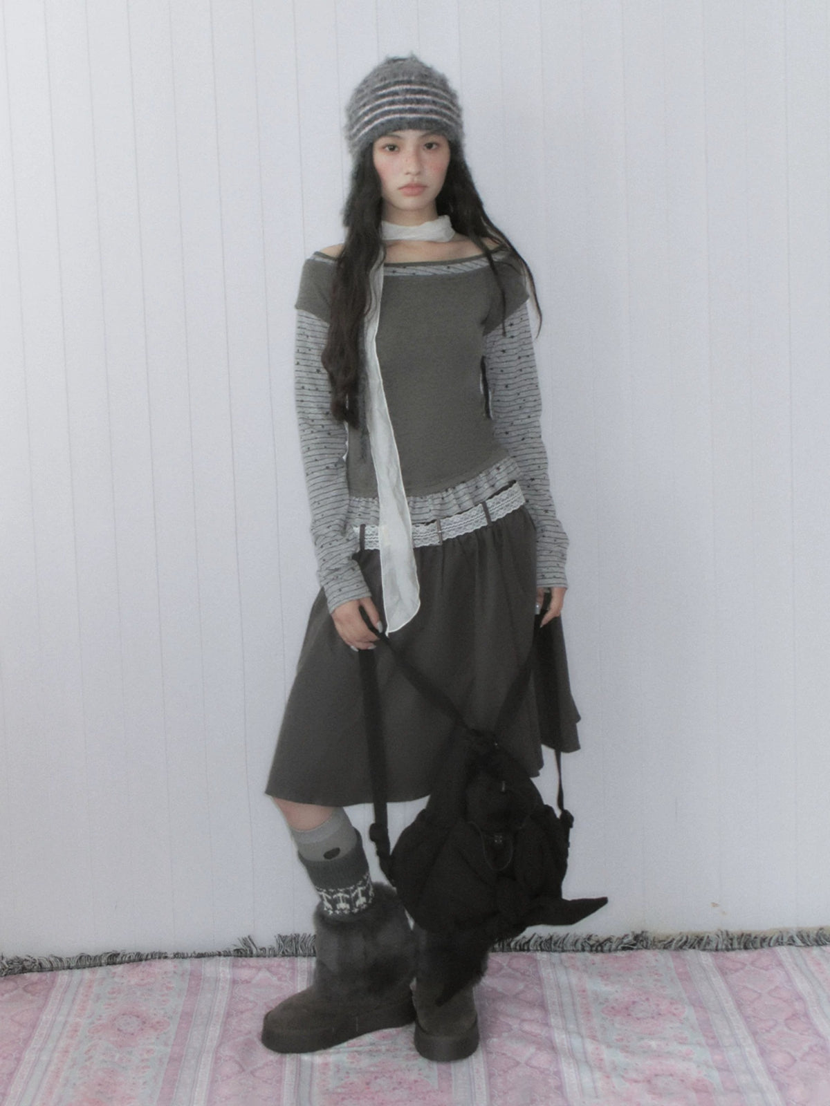 High-Waisted A-Line Midi Skirt