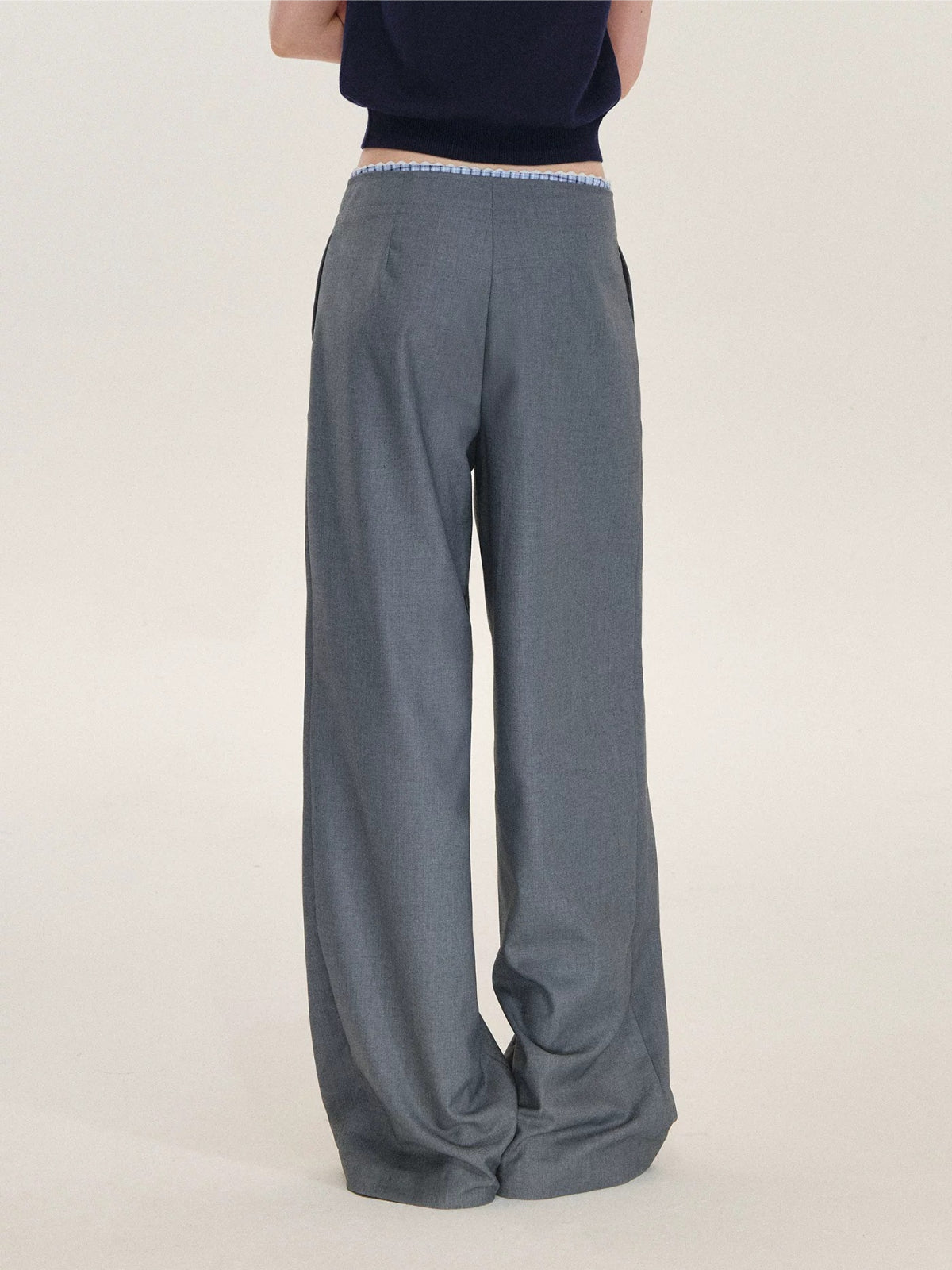 Plaid Trim Bow Detail Trousers