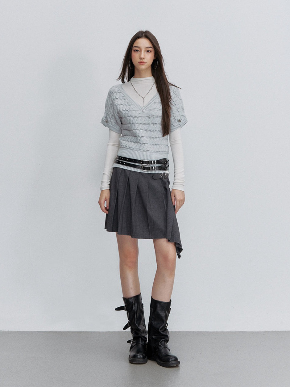 Pleated Buckle Mini Skirt