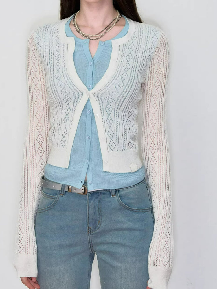 Faux Layered Colorblock Knit Cardigan