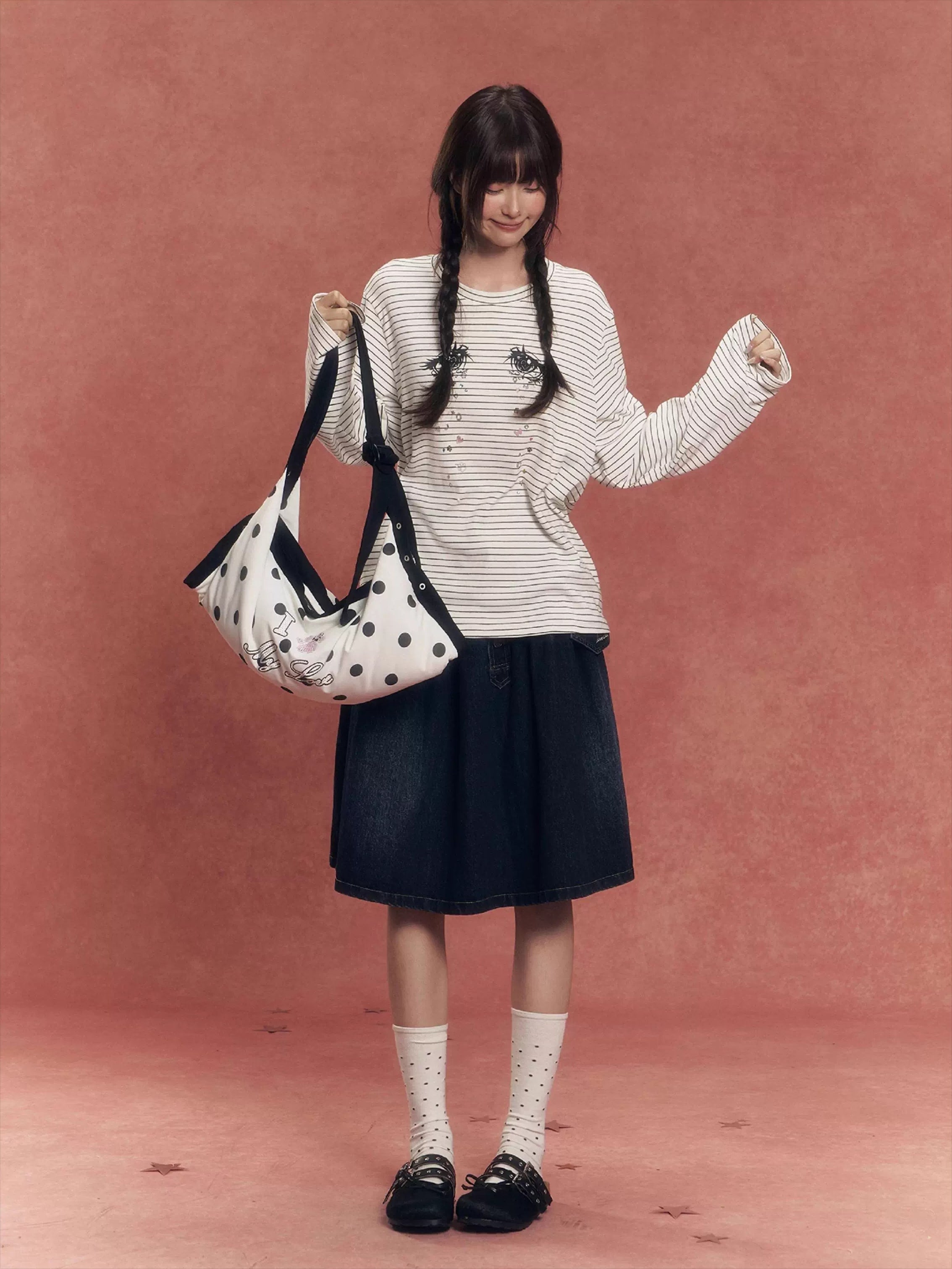 Plaid Polka Dot Rhinestone Pillow Bag