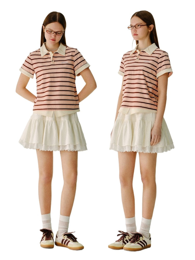 Yellow & White Striped Faux-Layer Polo Shirt