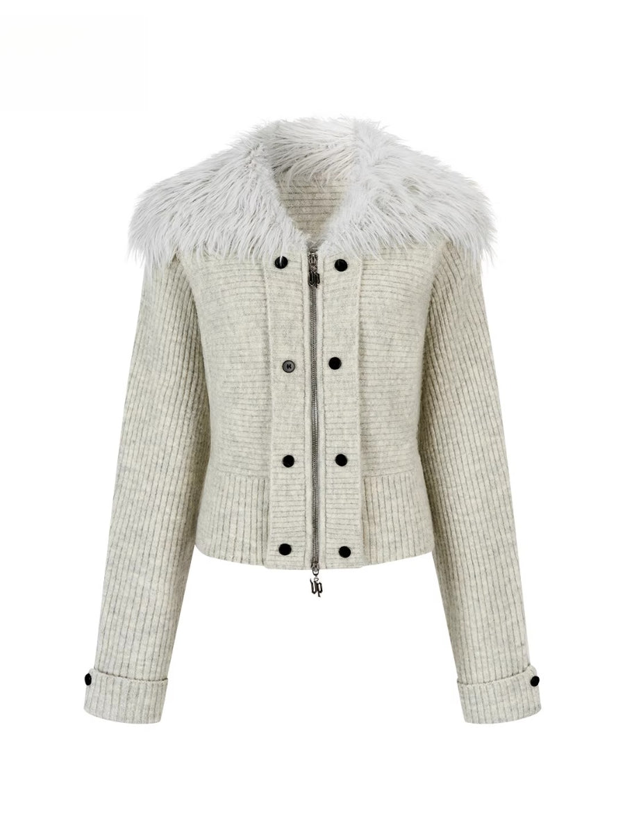 Fur Collar Oversized Sleeve Sweater Coat