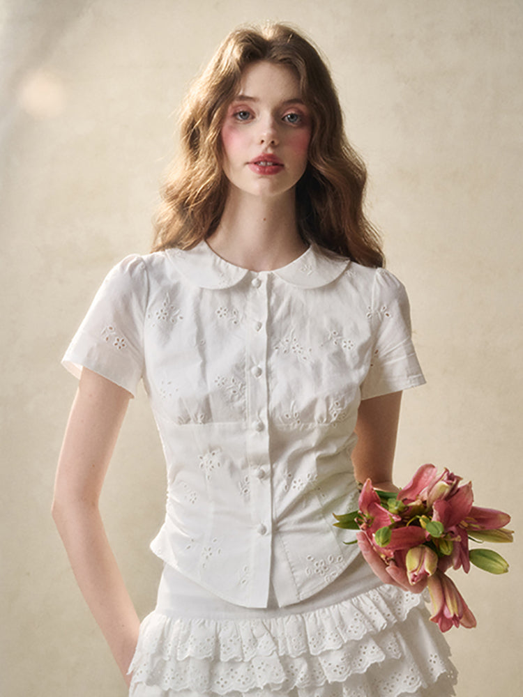 Embroidered Lace Waist Shirt & Skirt Set