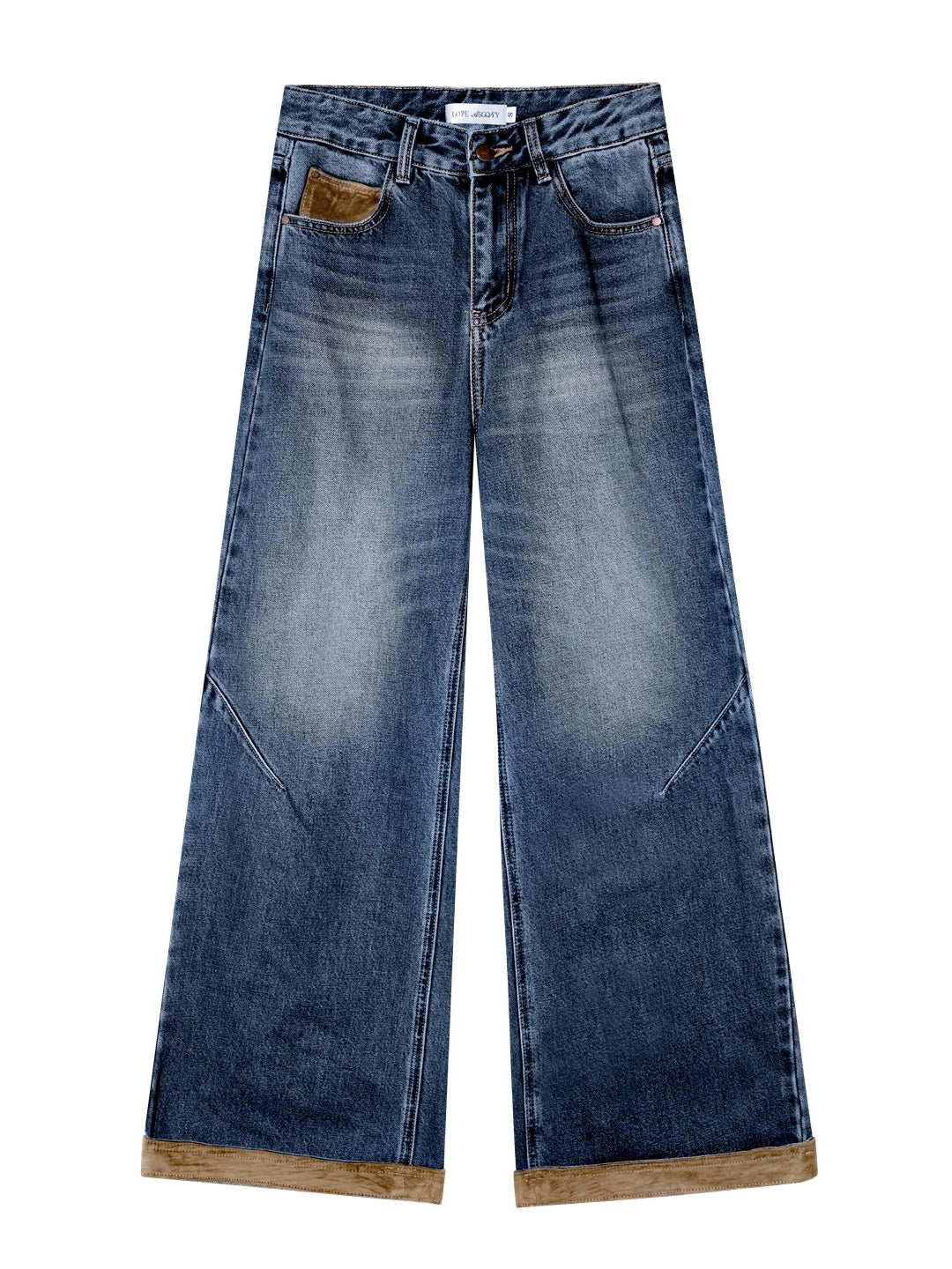 Suede Patchwork Cat-Whisker Wide-Leg Jeans