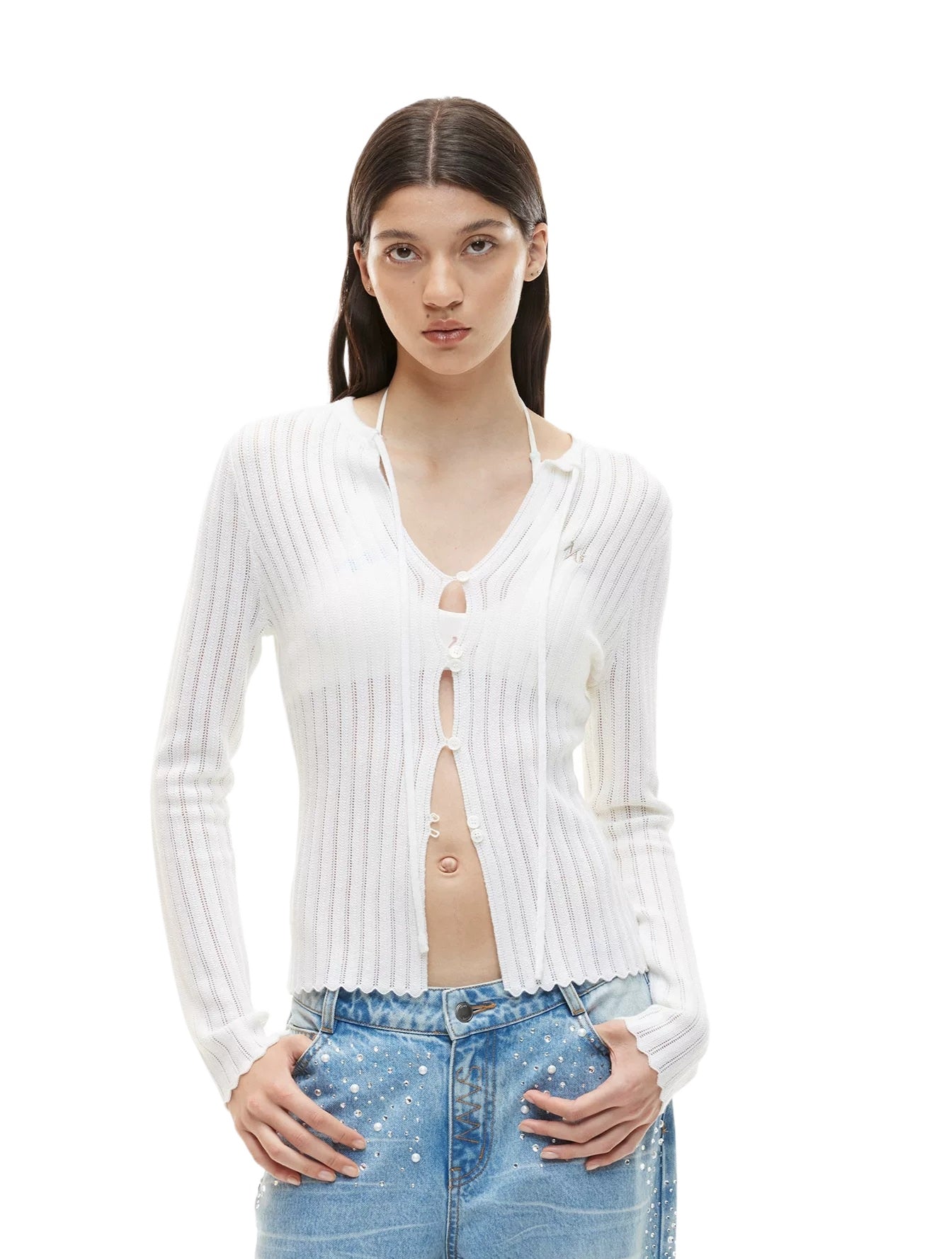 Faro Knit Sheer Tie Top
