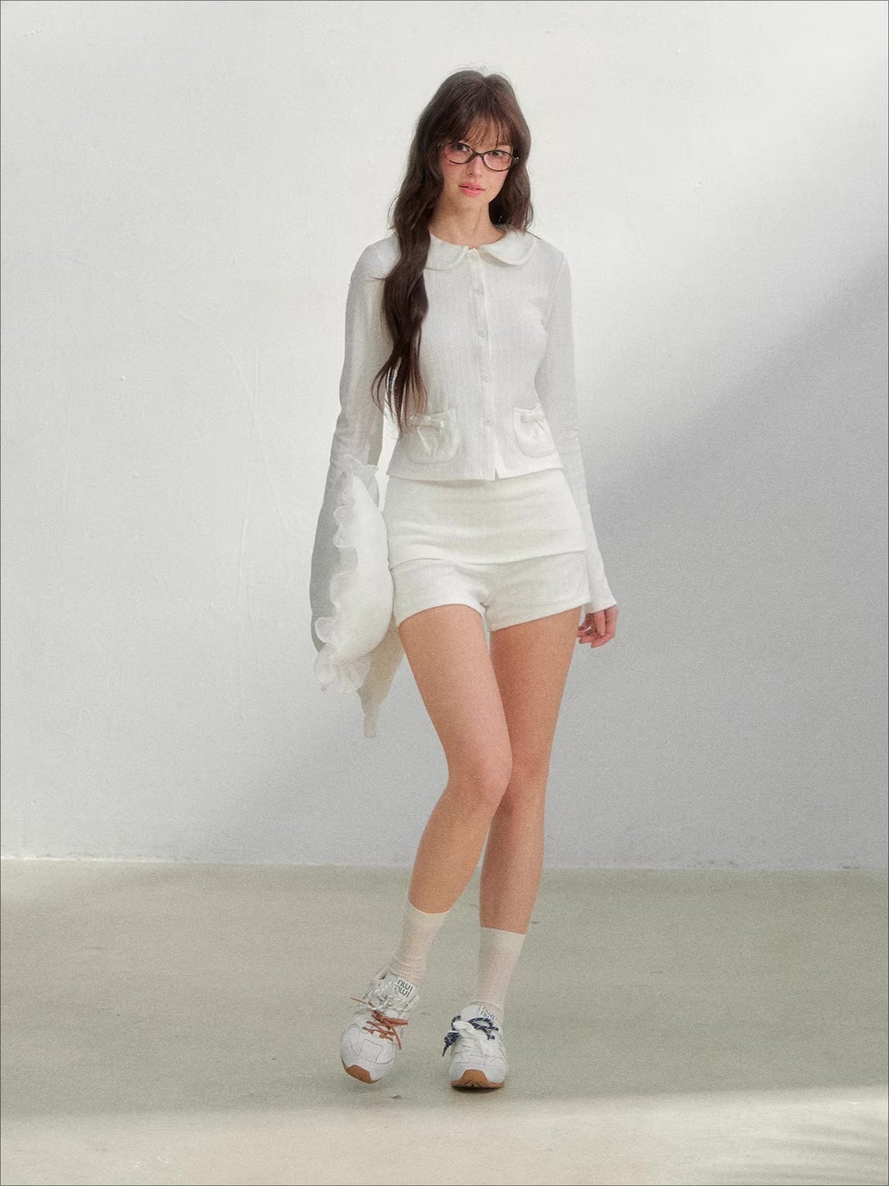 Floral Collar Cardigan & Shorts Set