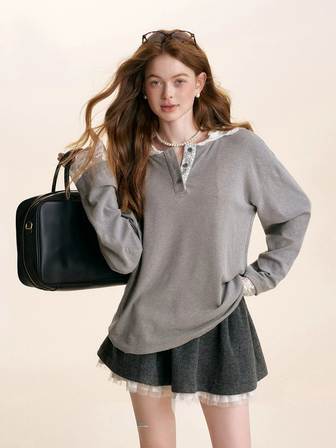 Lace Hooded Long-Sleeve T-Shirt
