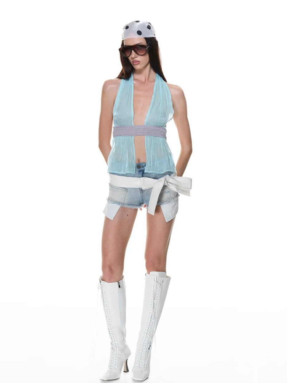 Cross Cutout Denim Shorts