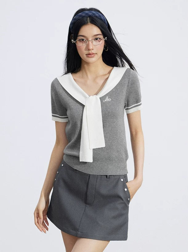 Layered Cape Knit Top
