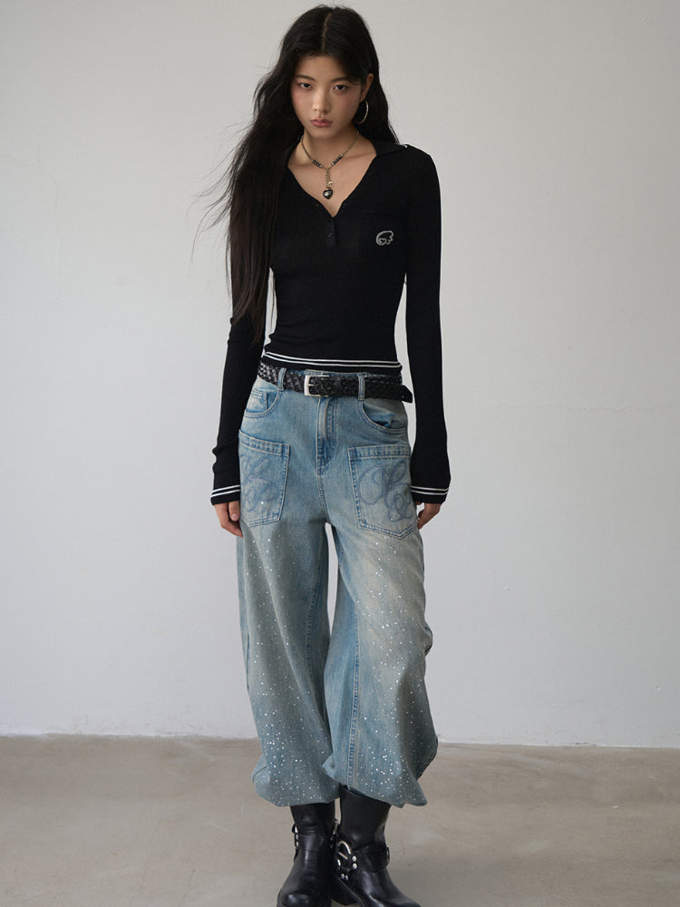 Contrast-colored Stripe Heart-wing T-shirt & Shorts Set