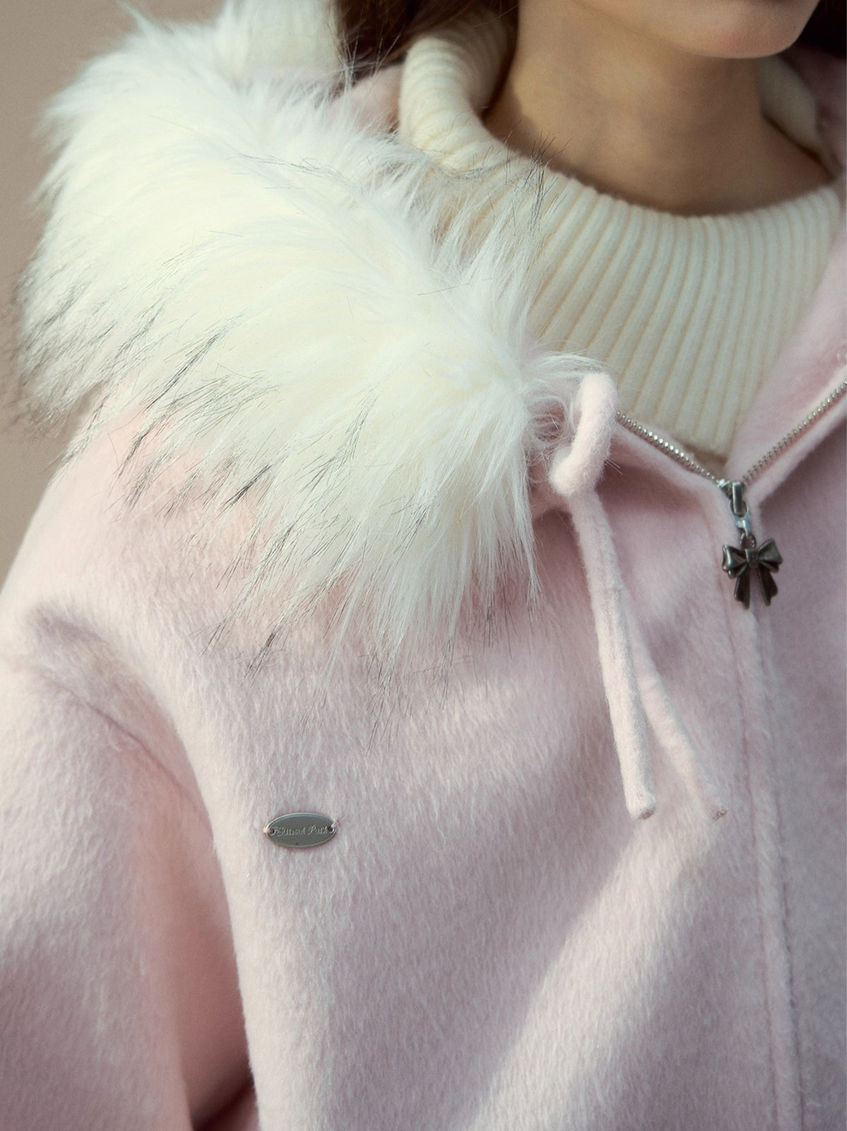 Wool Blend Faux Fur Collar Coat