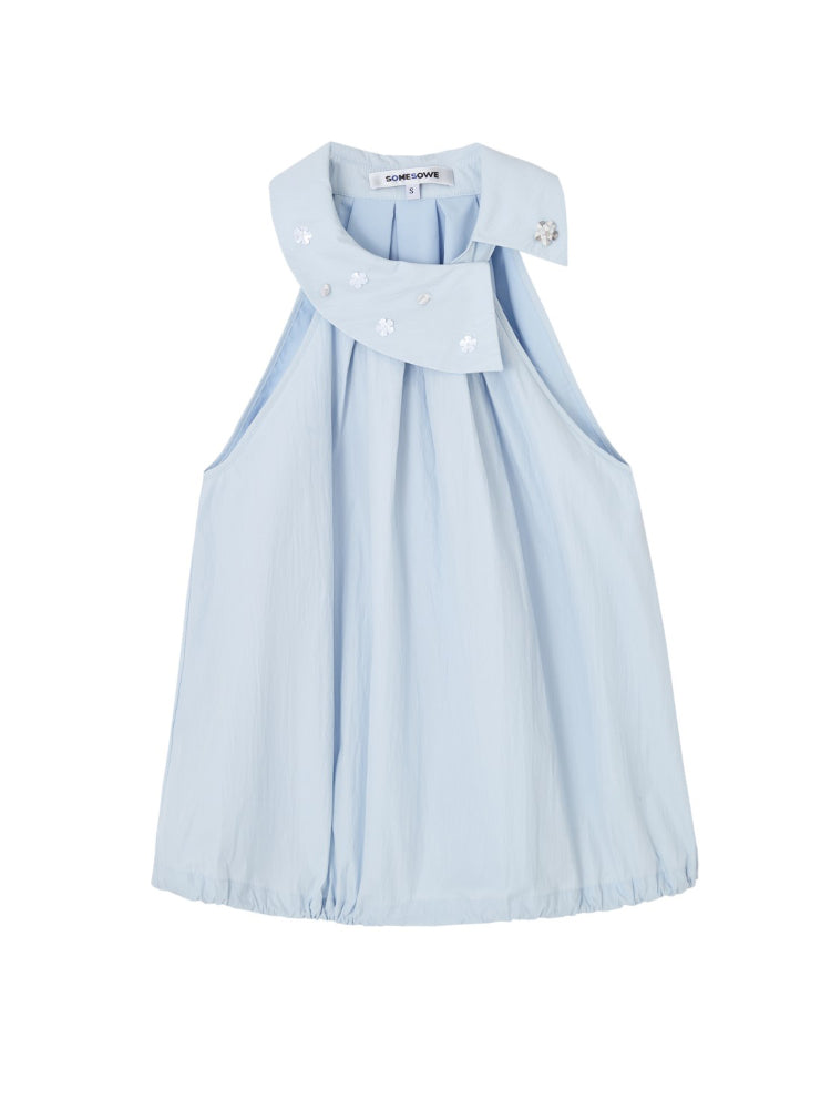 Halter Neck Off-Shoulder Crinkled Sleeveless Top