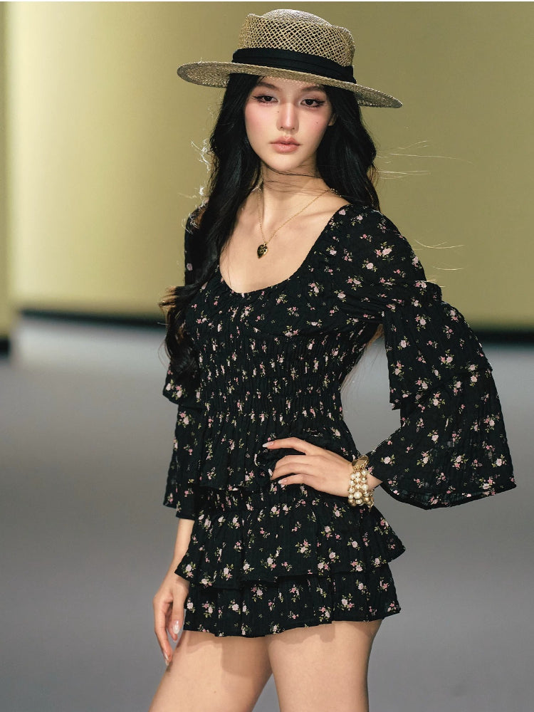 Floral Ruffle Sleeve Skirt Set