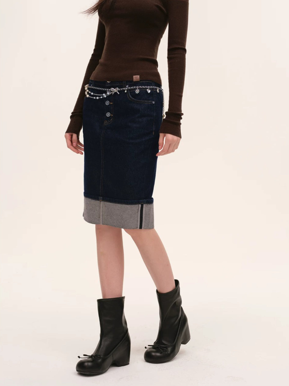 Vintage Foldover Buttoned Denim Skirt