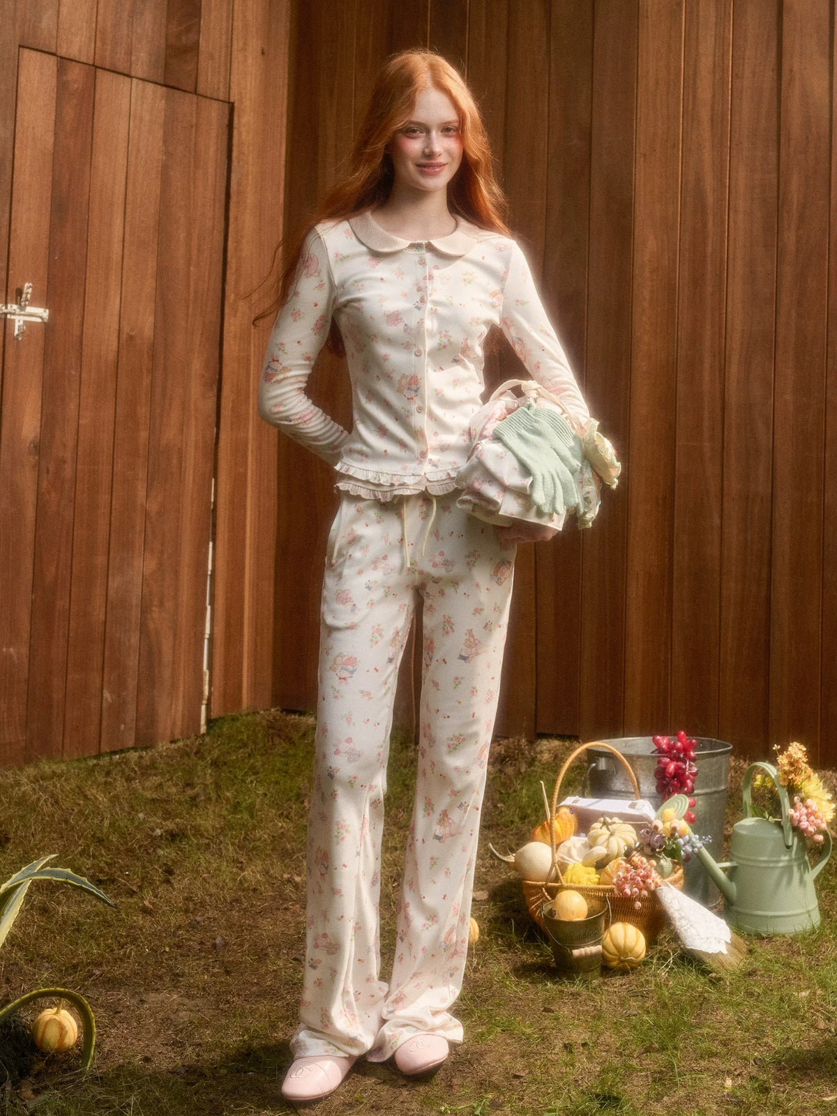 Bunny Print Cardigan & Pants Set