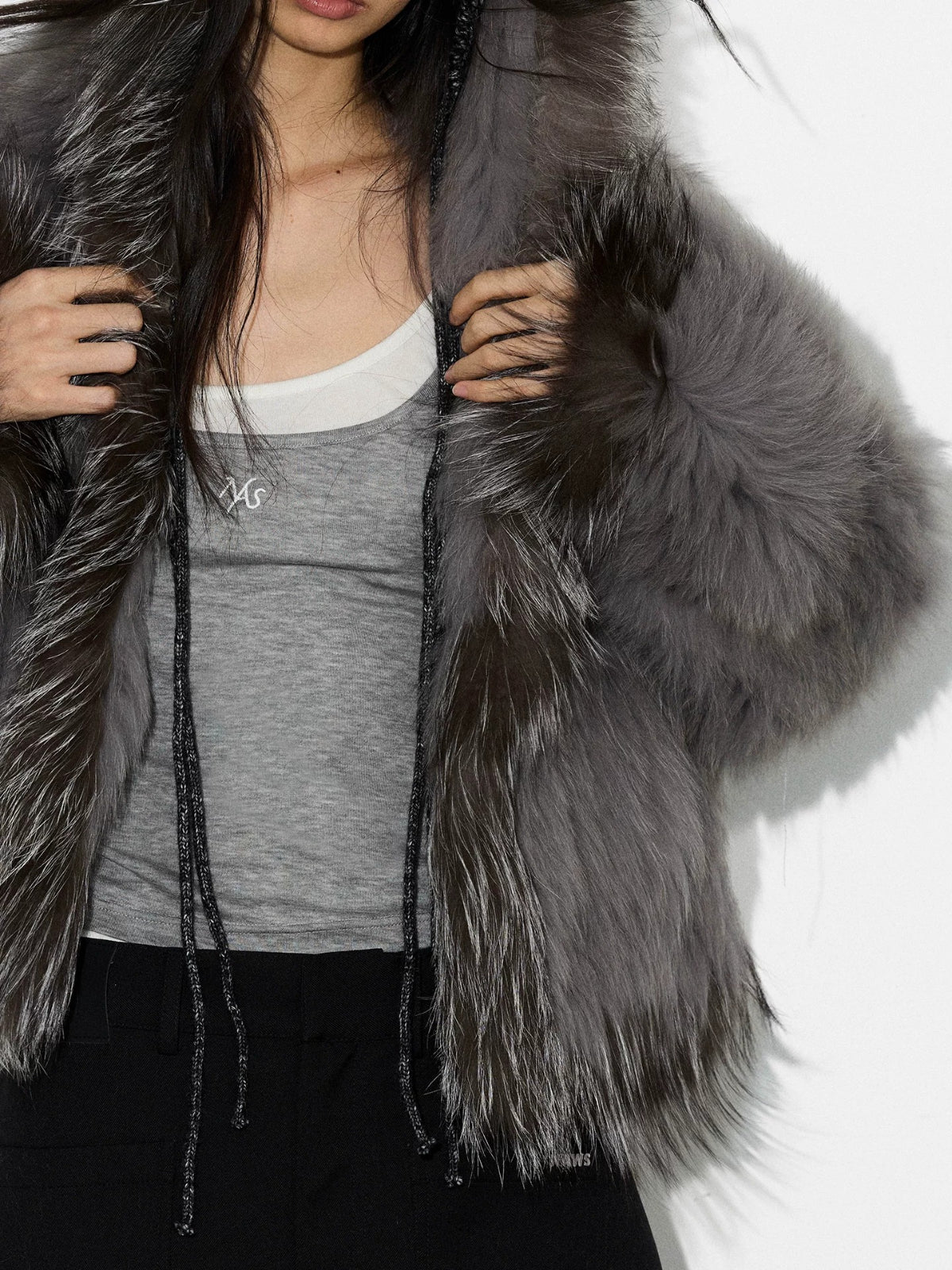 Silver Fox Trim Hooded Jacket