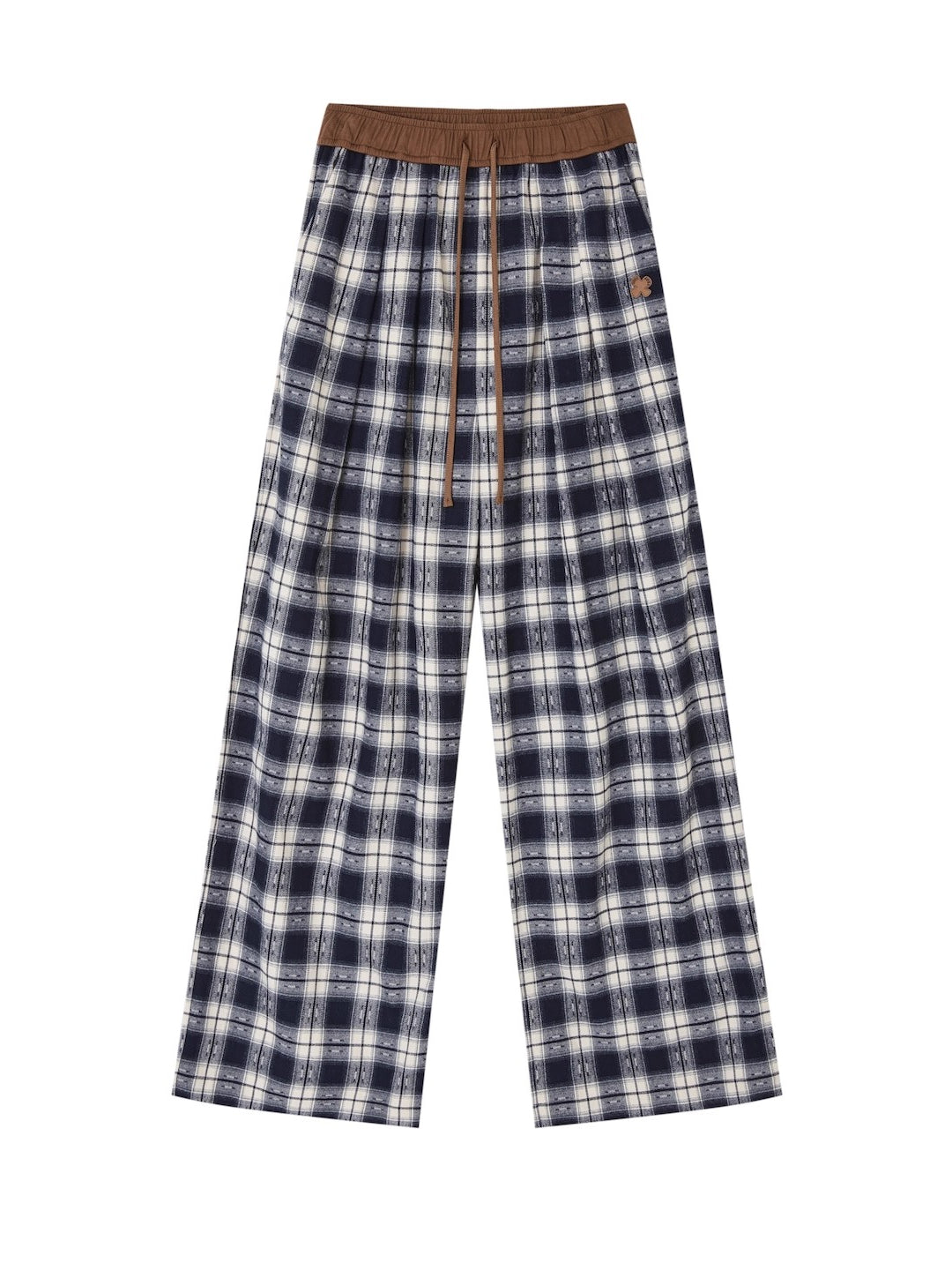 Blue Relaxed Plaid Wide-Leg Pants