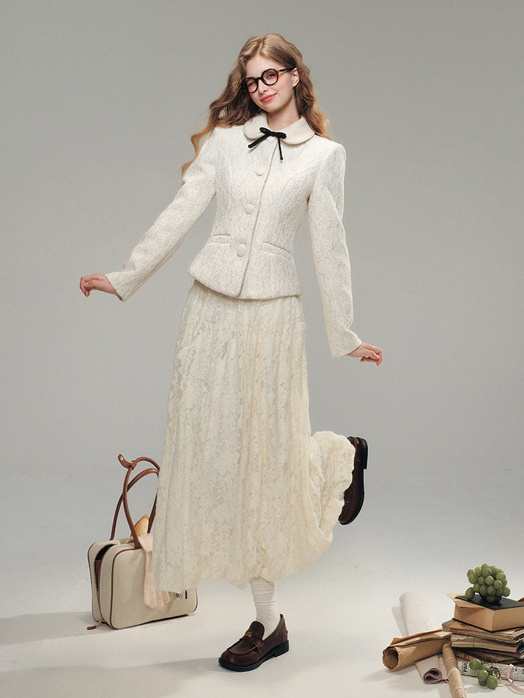 White Lace Wool Jacket Set