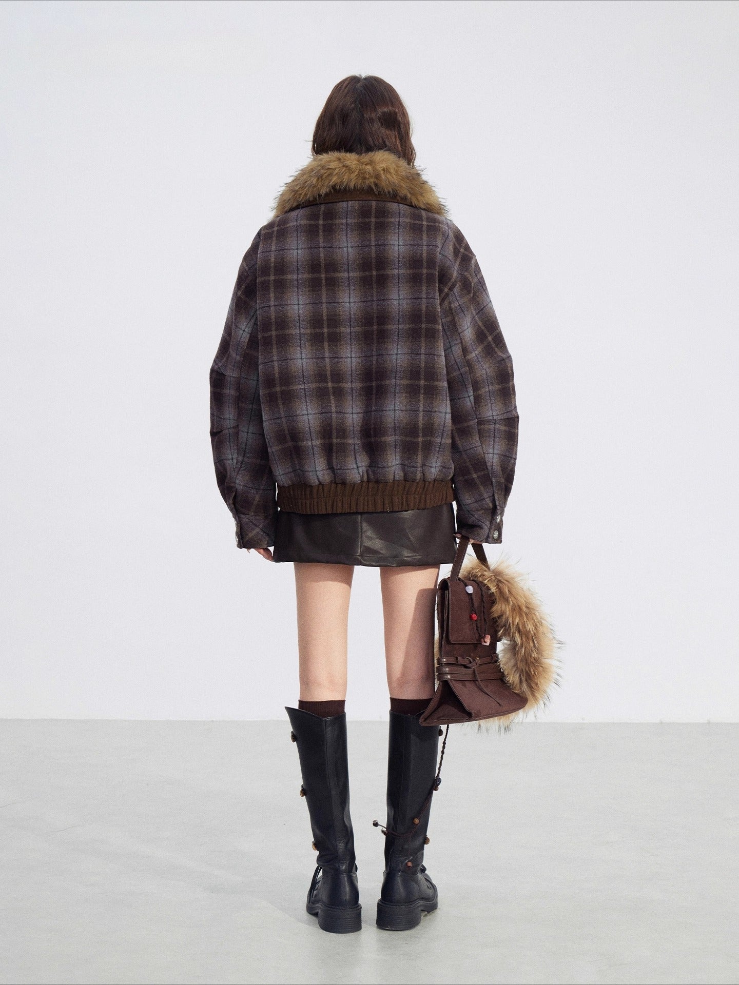 Wool Blend Check Padded Jacket