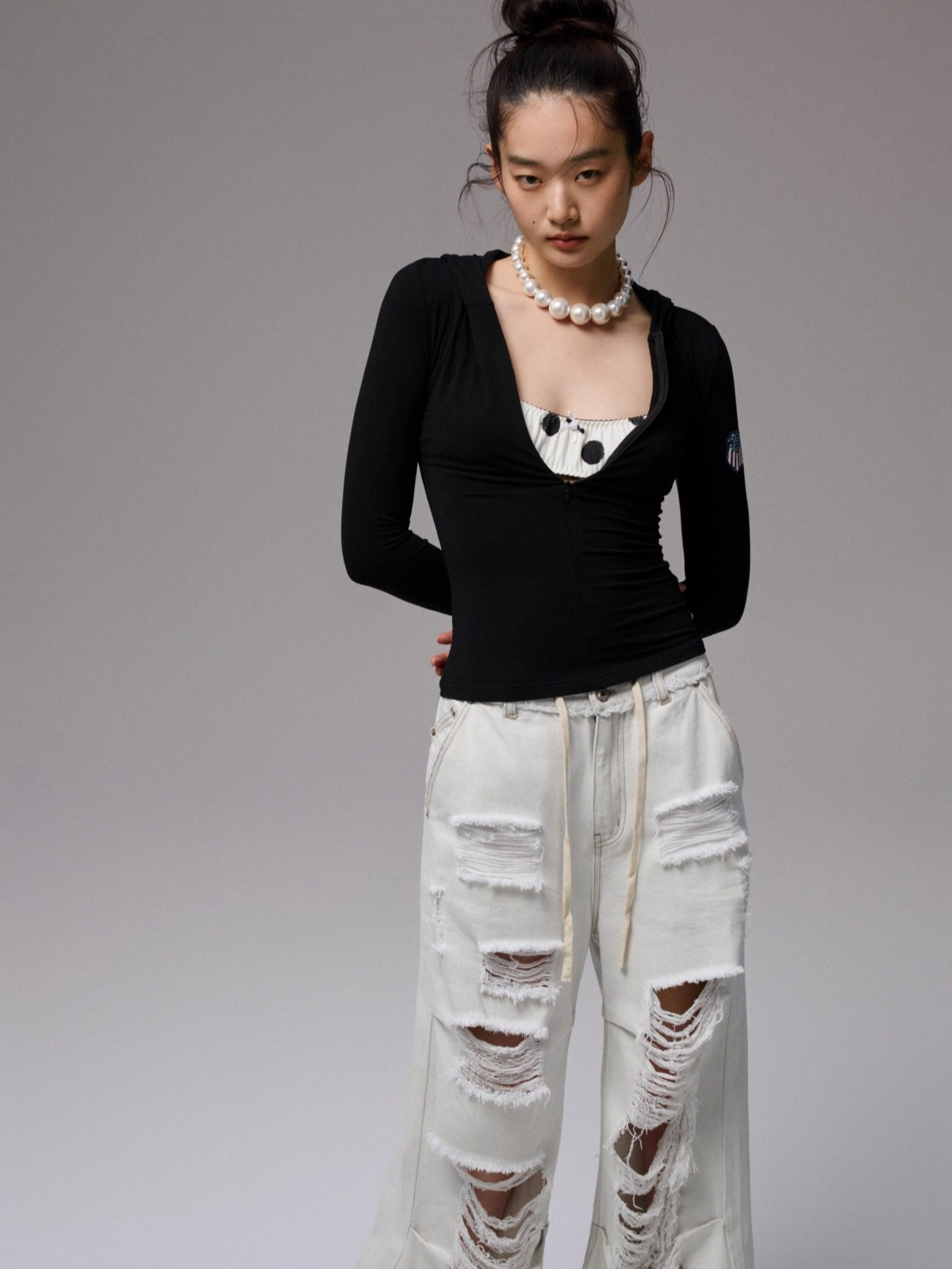 Hooded Zip Slim Long-Sleeve T-shirt