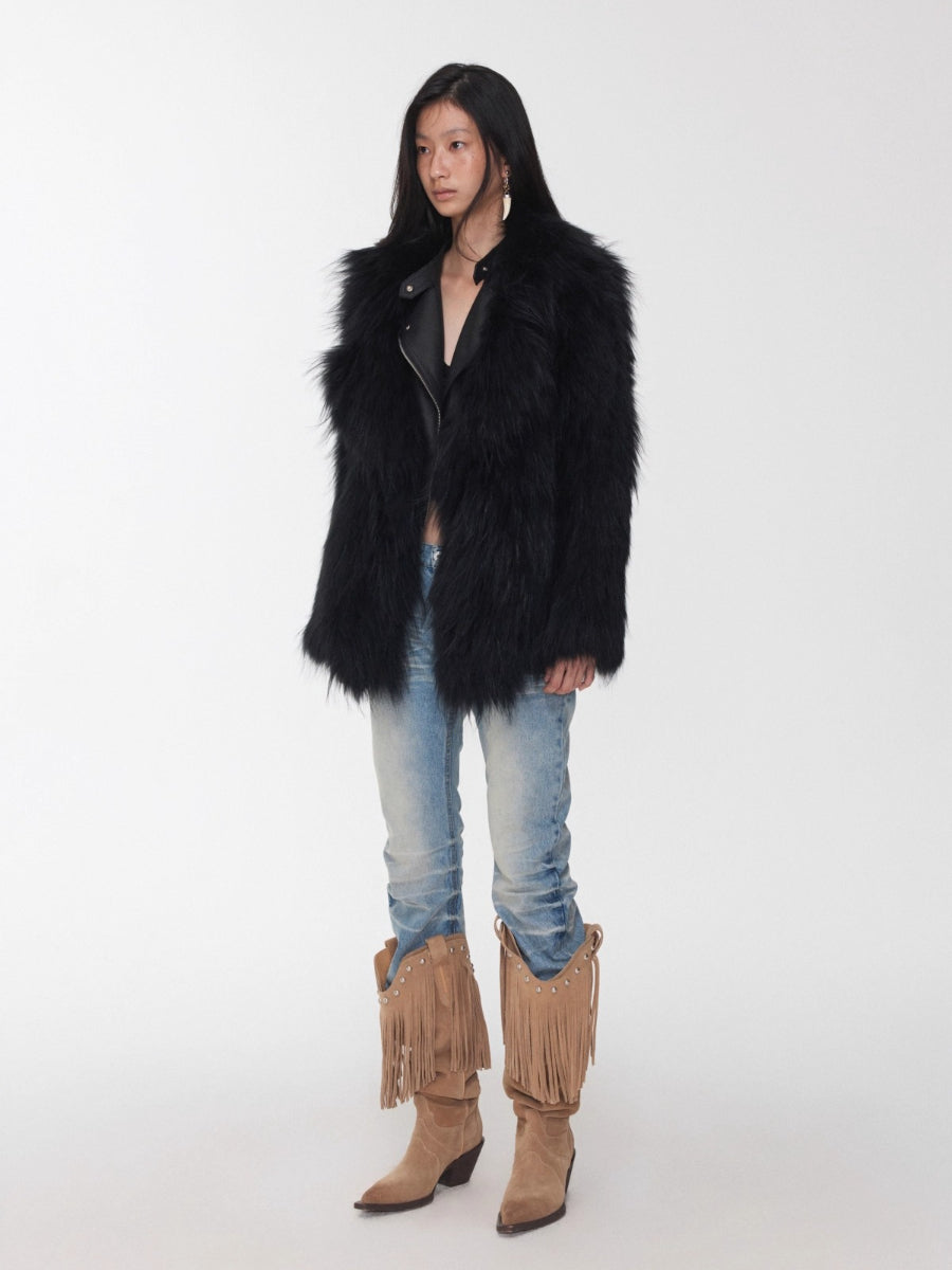 Heavycrafted Racoon Fur Knit Lapel Fur Coat