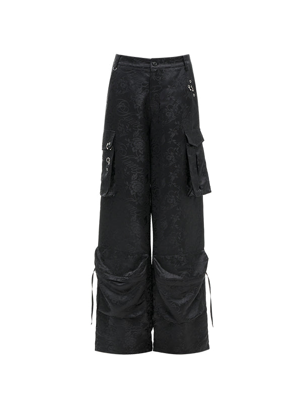 Black & Pink Jacquard Cargo Pants