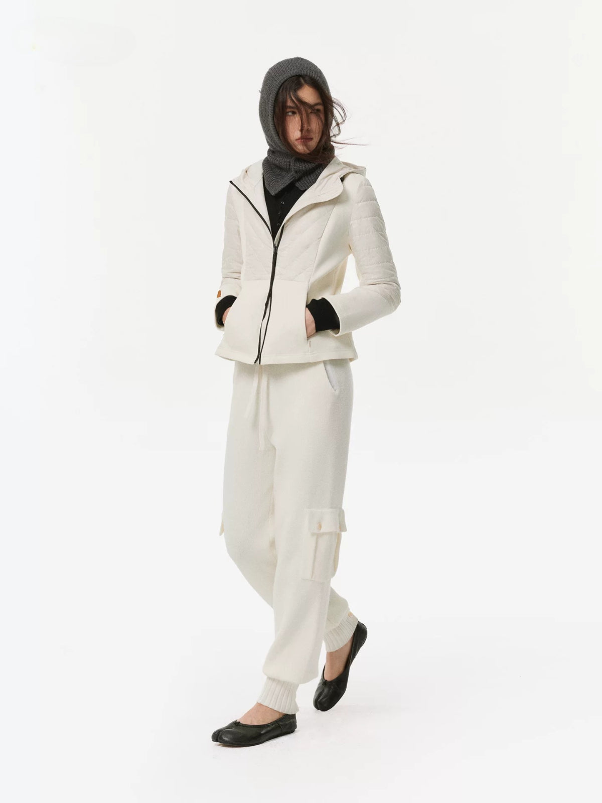 Knit Panel Hooded Down Jacket
