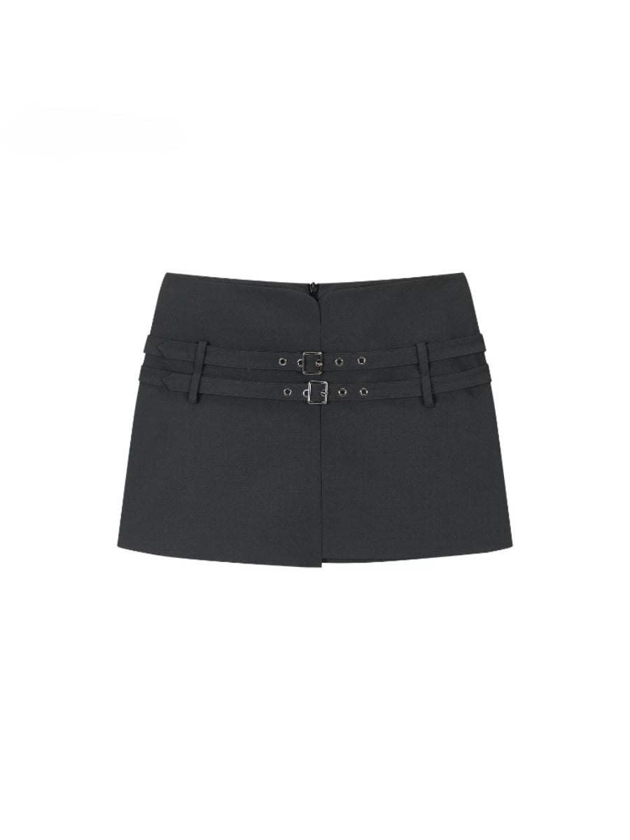 Asymmetric Belt Mini Skirt