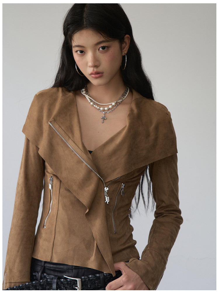 Large Collar Short Suede Jacket