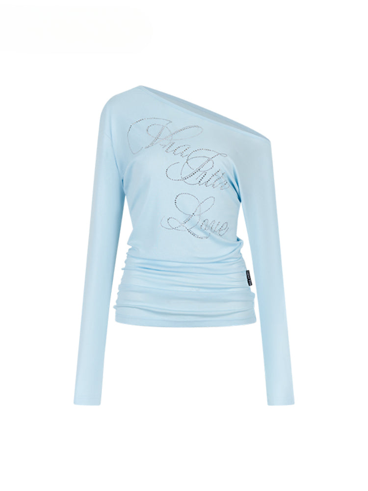 One-Shoulder Rhinestone T-shirt & Tank Top Set