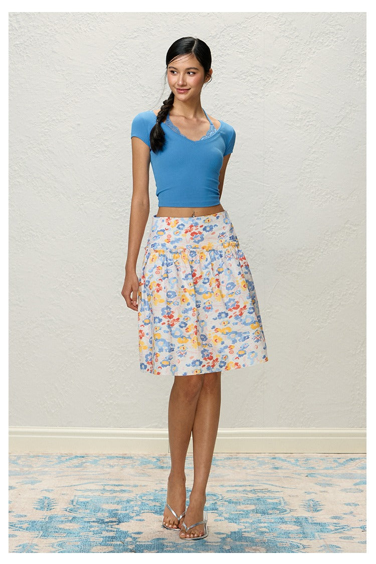 Oil-Paint Midi A-line Skirt