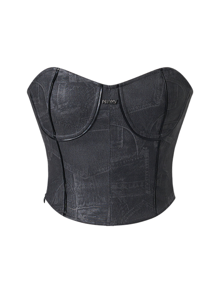 Gray Eco-leather Adjustable Fitted Bustier