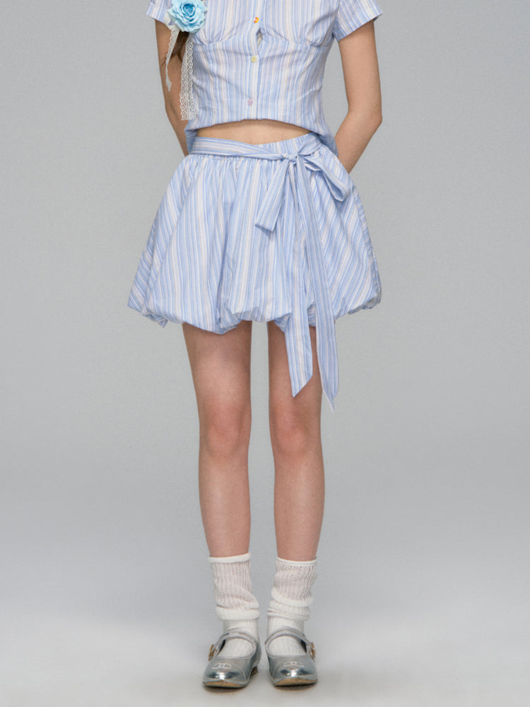 Colorful Buttons Striped College - Style Shirt & Skirt Set