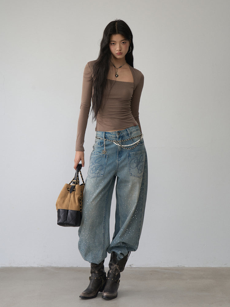 One-Shoulder Strapless Long-Sleeve Blouse