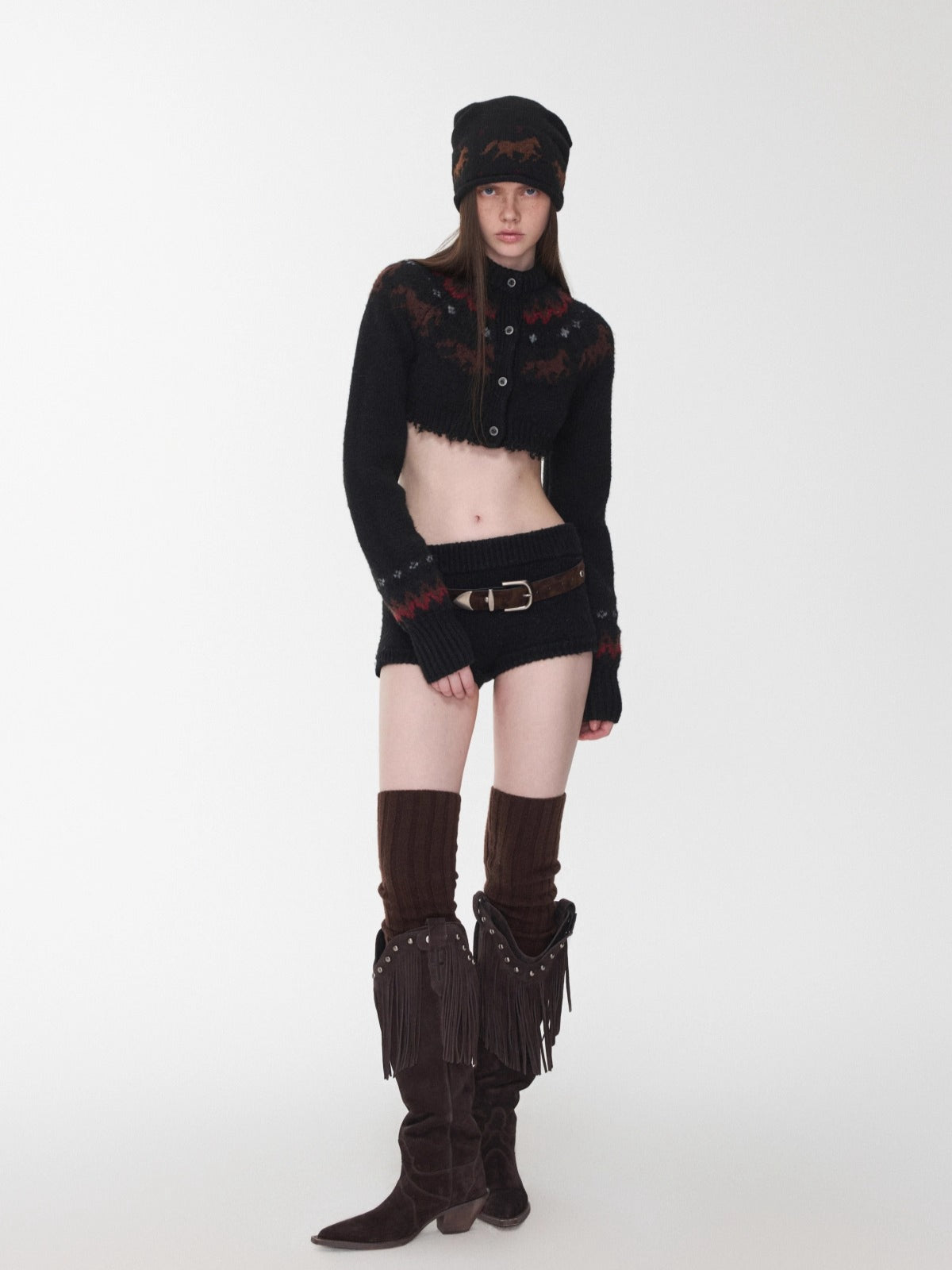 Fair Isle Pony Jacquard Knit Short Cardigan & Shorts Set