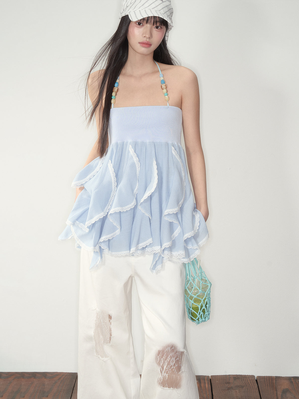 Blue Ruffled Convertible Skirt